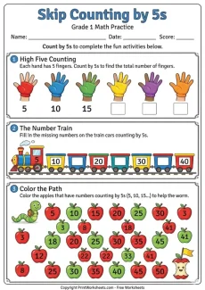 Counting Worksheets Worksheet - 1st Grade Skip Counting by 5s Worksheets (Fun Activities) | Free Printable