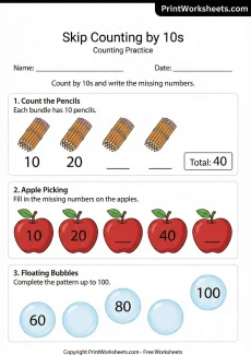 Counting Worksheets Worksheet - 1st Grade Skip Counting by 10s Worksheets (Free Counting Practice) | Free Printable