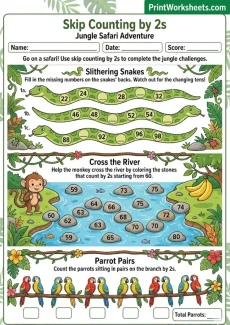 Counting Worksheets Worksheet - 2nd Grade Skip Counting by 2s Worksheet (Jungle Safari Theme) | Free Printable