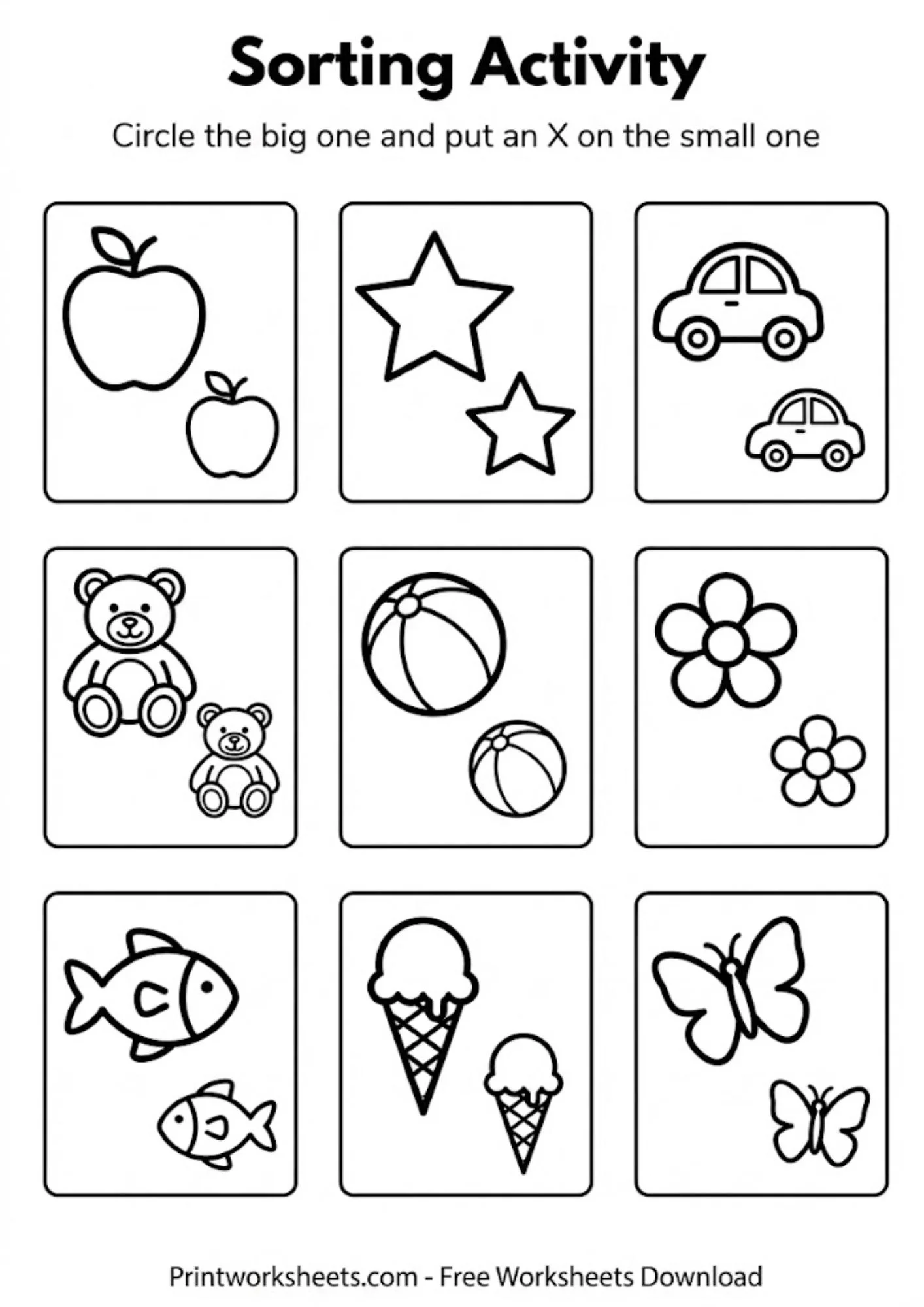 Measurement Worksheets Worksheet - Sorting by Size Activity for Preschool (Free Printable PDF) | Free Printable