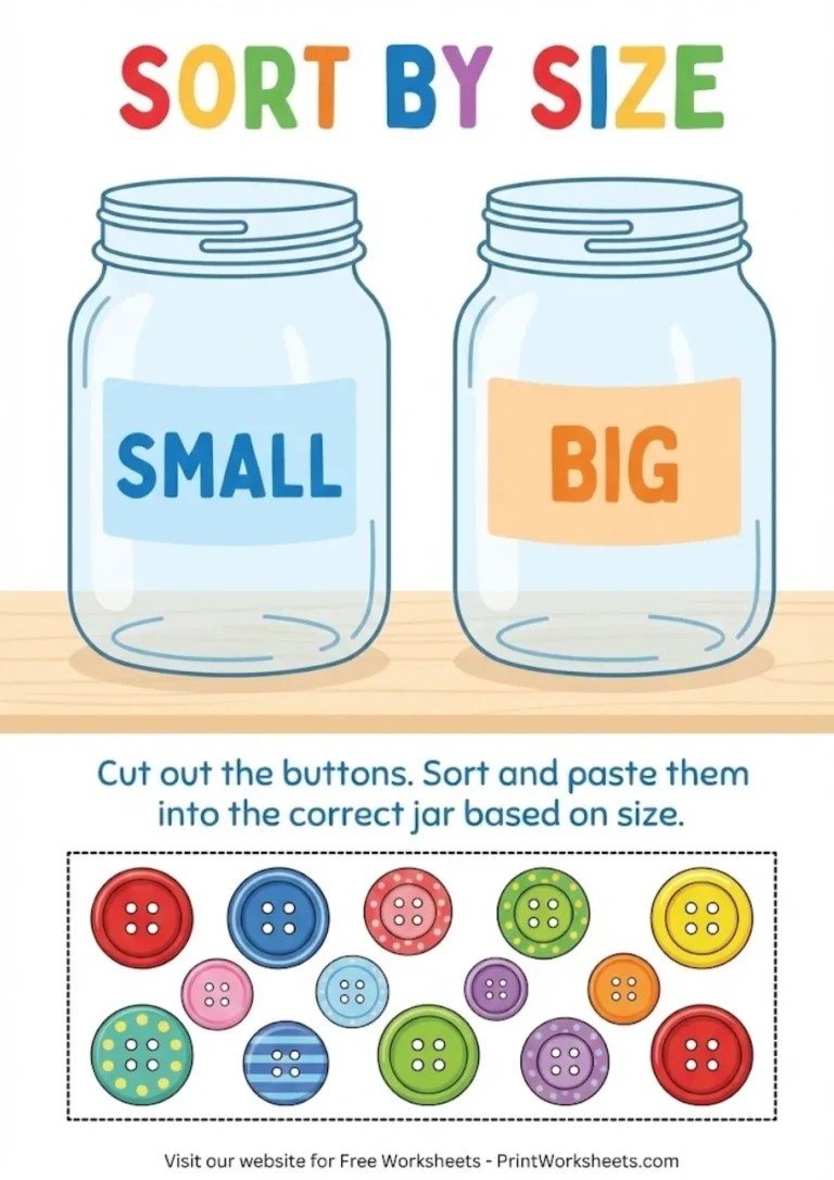 Sorting objects kindergarten worksheet big and small jars