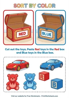 Measurement Worksheets Worksheet - Fun Sorting Preschool Activities – Red vs Blue Toys (Printable PDF) | Free Printable