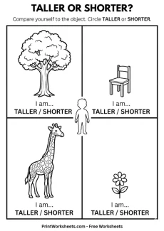 Measurement Worksheets Worksheet - Free Taller or Shorter Worksheet – Self Comparison Activity (PDF) | Free Printable