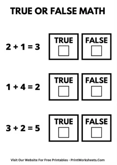Addition Worksheets Worksheet - True or False Addition Equations within 5 PDF | Free Printable