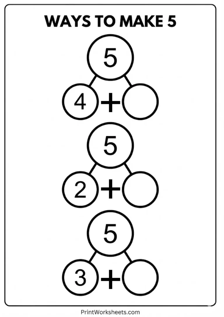Ways to make 5 worksheet with blank number bonds