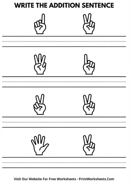 Write the Addition Sentence Worksheets using Fingers (PDF)