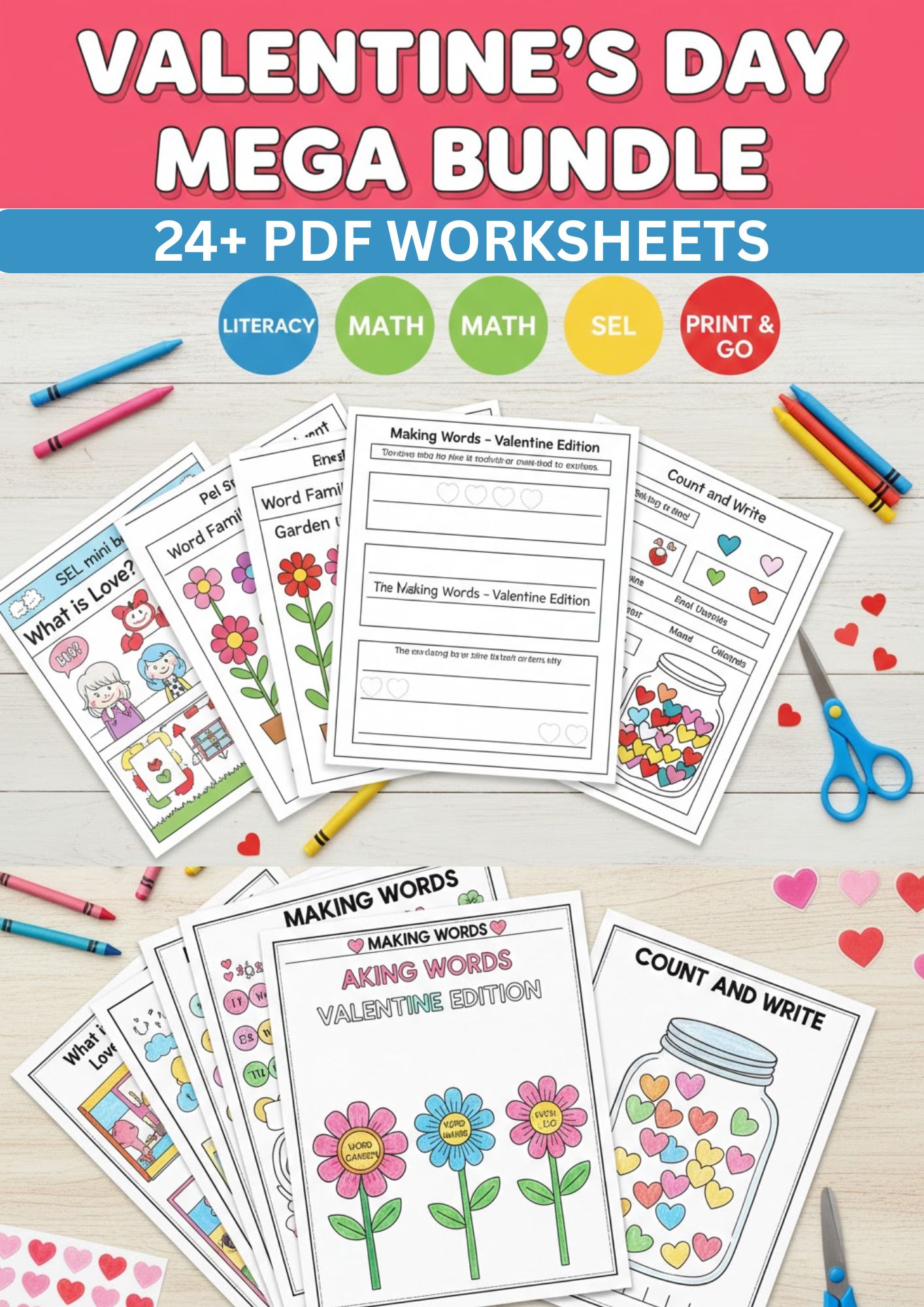 Valentine's Day Worksheets Worksheet - Valentine Day Literacy Worksheets 24 Pages PDF Collection | Free Printable