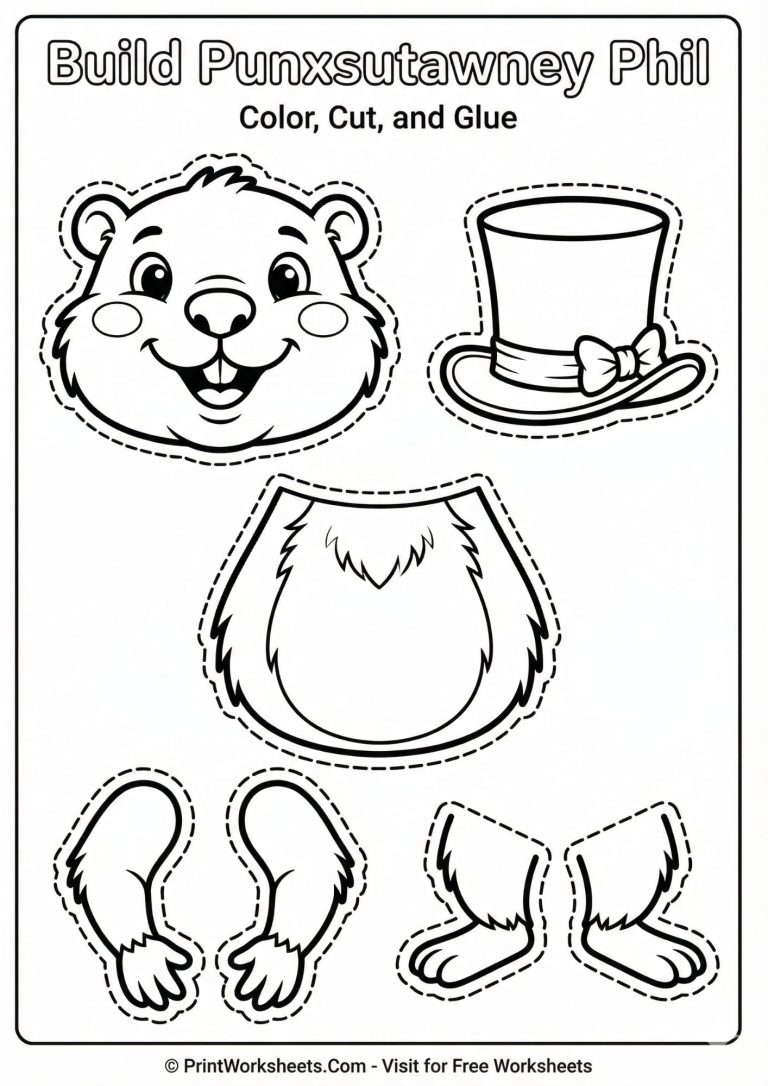 Cut and paste groundhog craft printable.