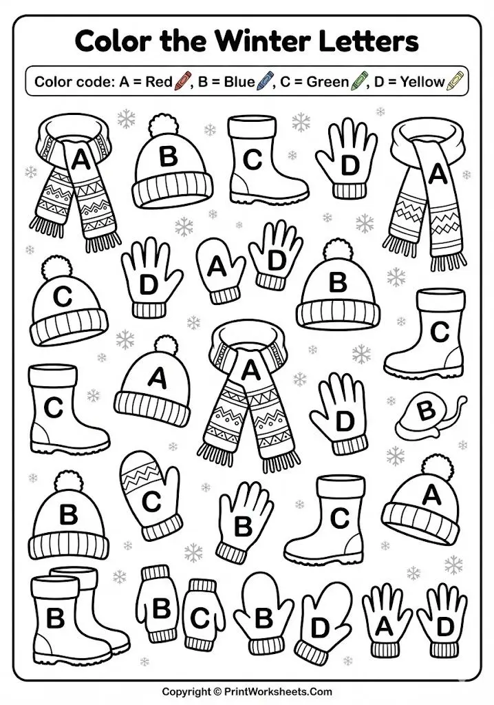 color-code-winter-letters color code winter letters worksheet