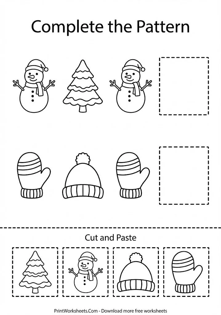 Complete the AB winter patterns worksheet