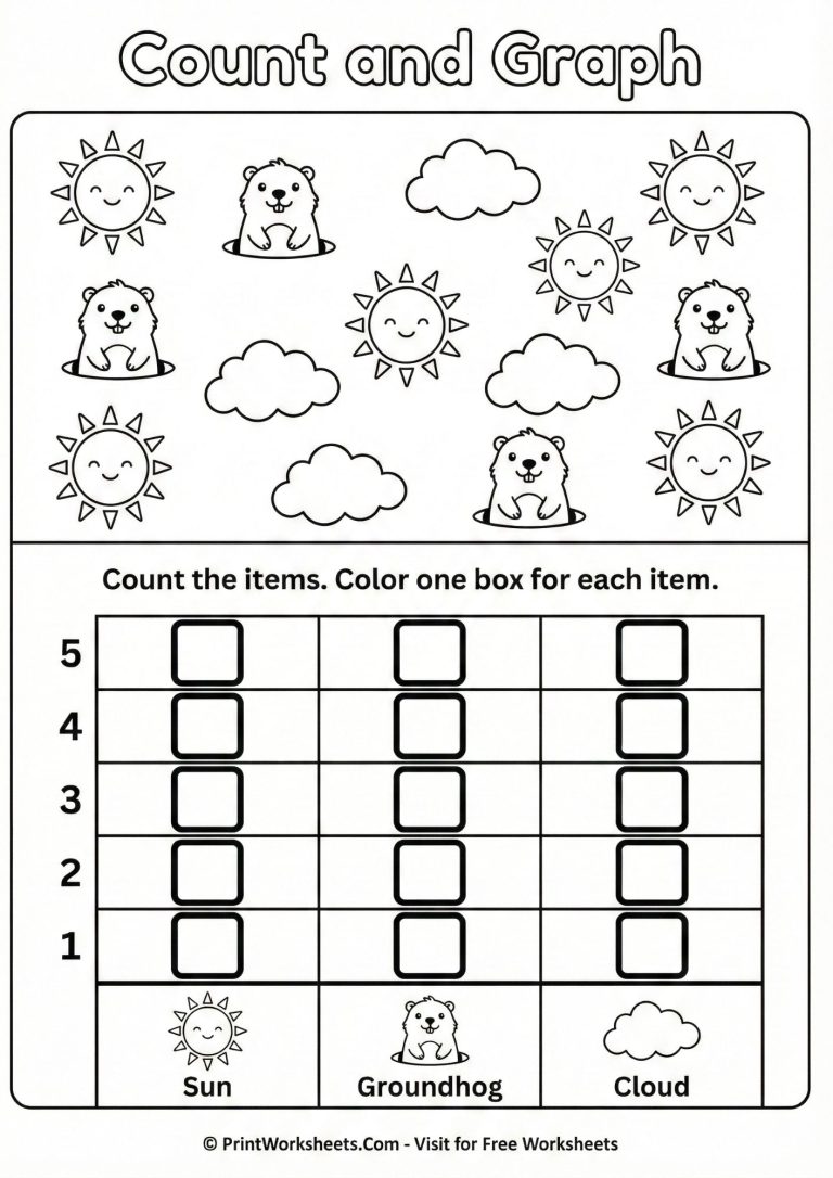 Introduction to graphing and counting worksheet for Groundhog Day.