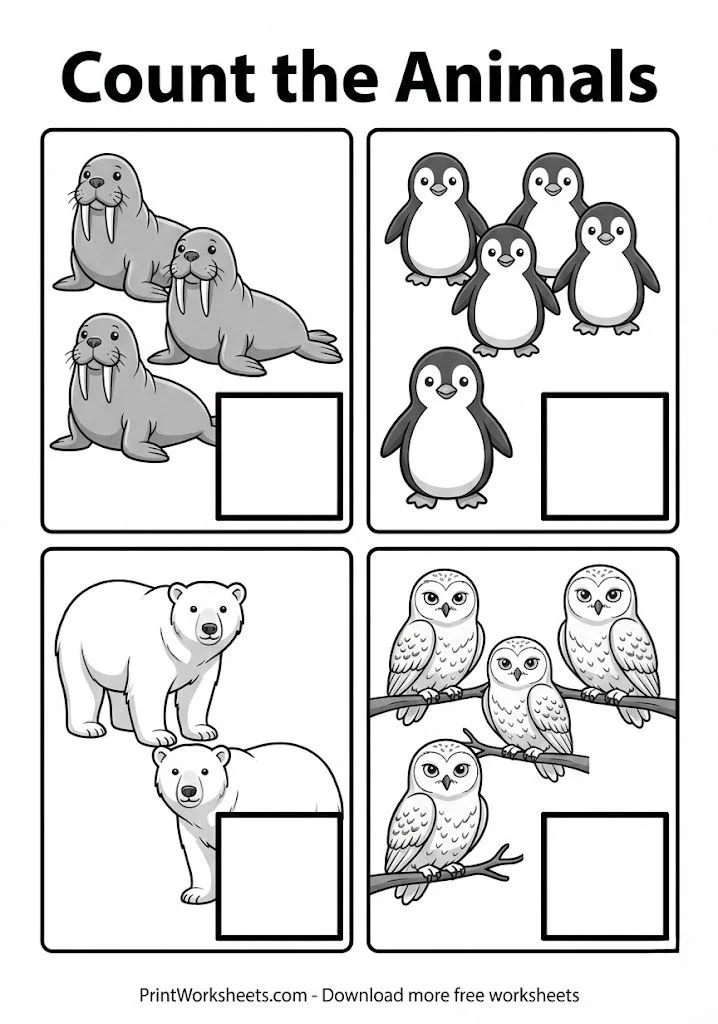 count winter animals winter worksheet