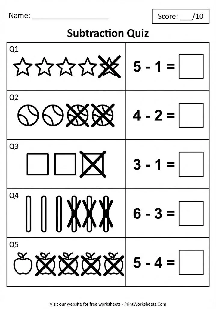 Cross out method subtraction quiz pdf