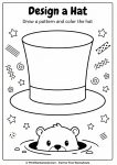 Design a top hat coloring page for Groundhog Day art activity.