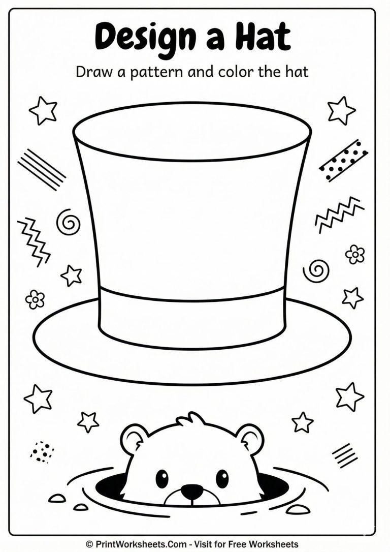 Design a top hat coloring page for Groundhog Day art activity.