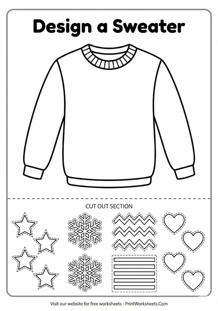 Design your own winter sweater cut and paste worksheet.