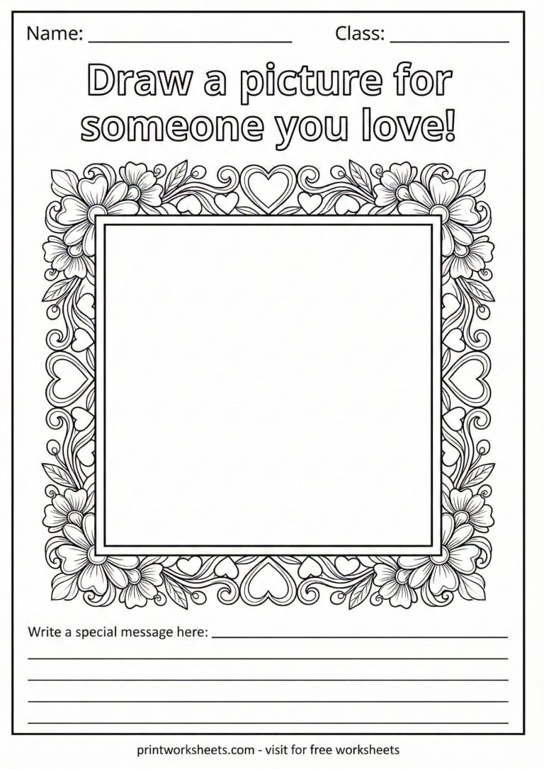Blank Valentine's card template with borders for kids to draw and write