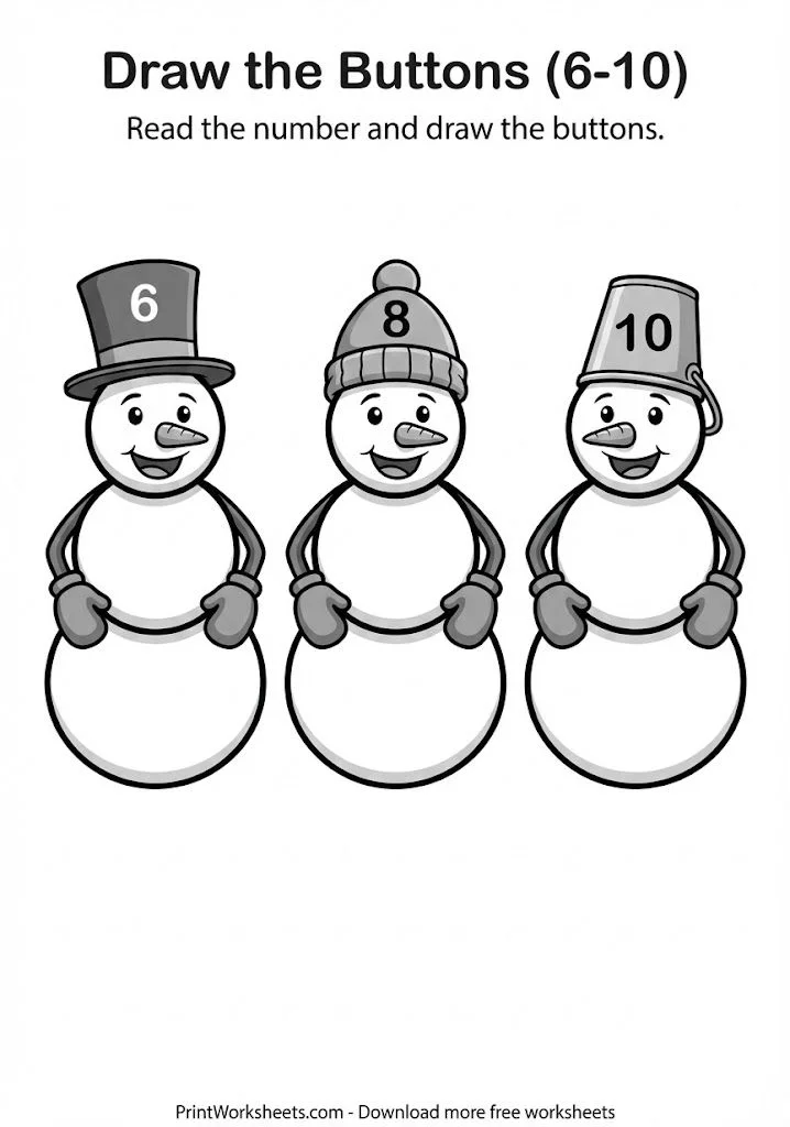 Snowman counting activity worksheet 6-10