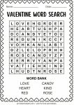 Easy Valentine's Day word search puzzle for early readers and 1st grade.