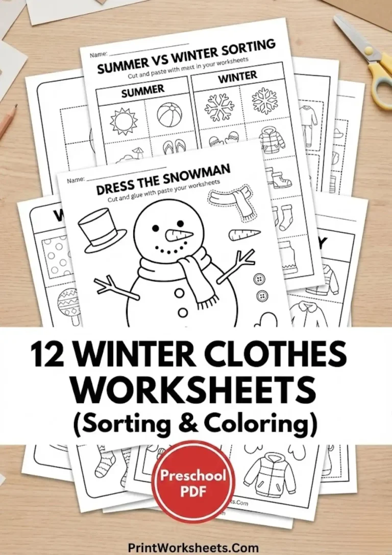 Winter Clothes Pack Free winter clothes sorting and coloring worksheets pack