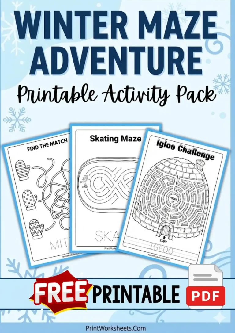 Winter Maze Pack 15 free winter maze printable worksheets easy to hard pack