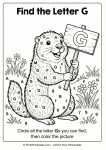 Letter G alphabet hunt worksheet with groundhog theme.