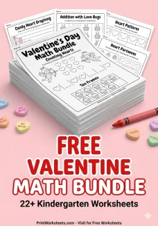 Holiday Worksheets Worksheet - Valentine’s Day Math Worksheets for Kindergarten (Free PDF Bundle) | Free Printable