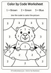 Easy color by number groundhog worksheet for preschoolers.