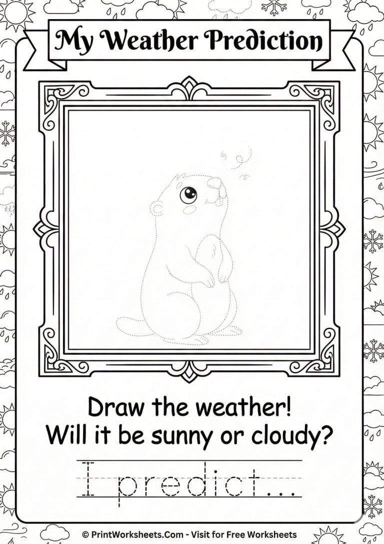 Groundhog Day weather prediction drawing worksheet for kindergarten.