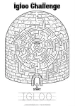 Hard igloo maze worksheet for 1st grade