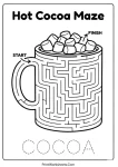 Hot cocoa shaped maze printable worksheet