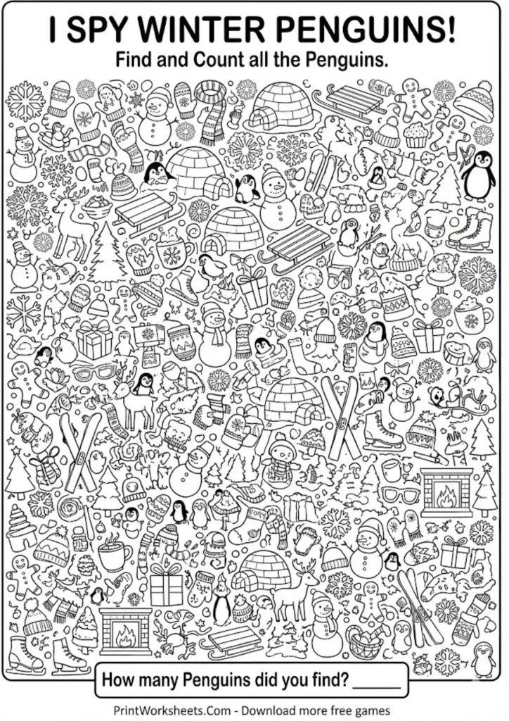 Hard winter I spy challenge worksheet