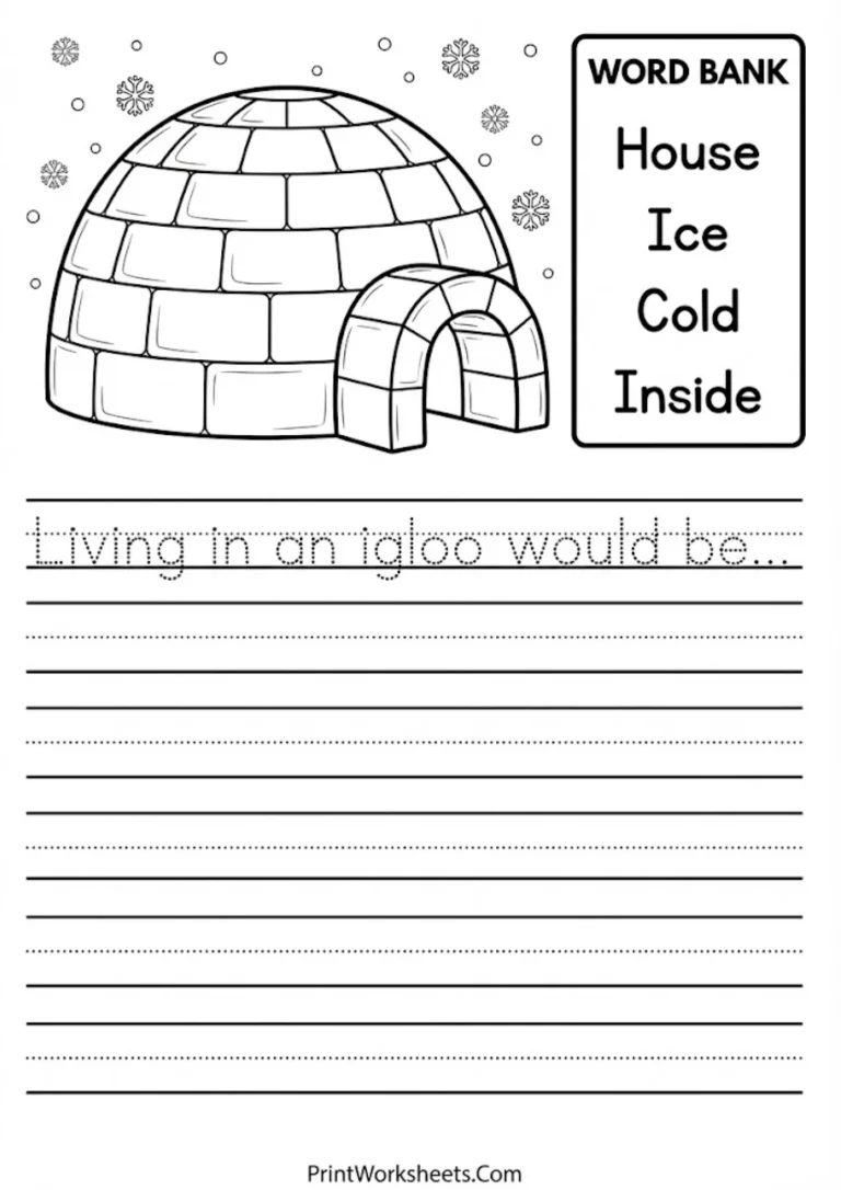 igloo-creative-writing-prompt_PrintWorksheets.Com Igloo writing worksheet for 1st grade