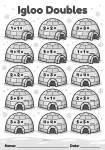 Igloo themed doubles addition facts worksheet