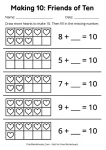 Making 10 addition strategy worksheet using ten frames and hearts.