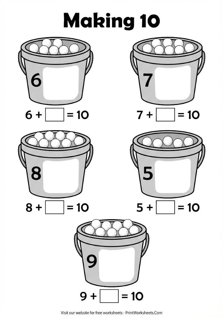 Making 10 addition worksheet with snowballs