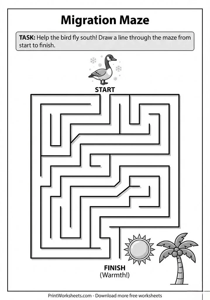 migration maze winter worksheet