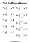 Missing number subtraction worksheets within 5 for kindergarten critical thinking.