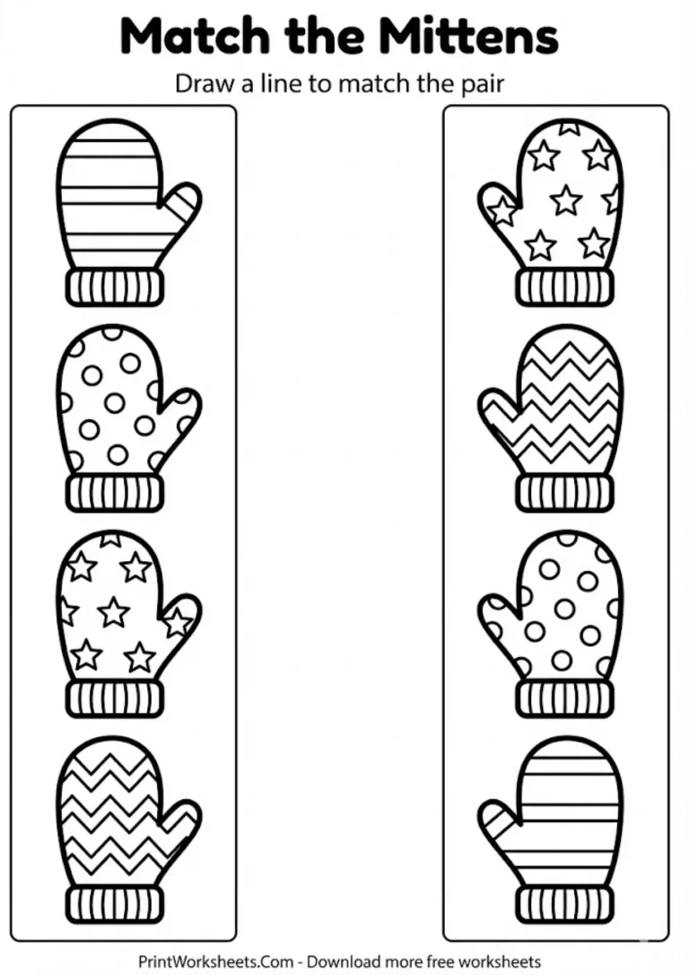 mitten-matching-worksheet-preschool_PrintWorksheets.Com Match the mittens patterns worksheet for preschool