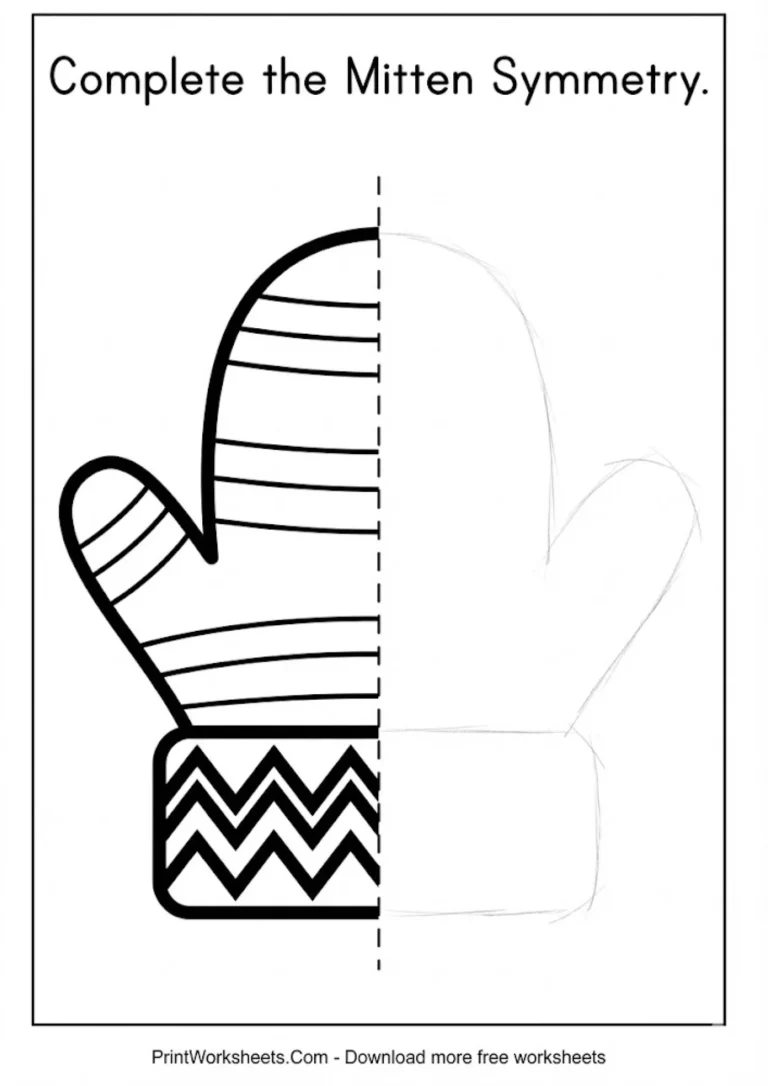 Mitten symmetry drawing activity for kindergarten