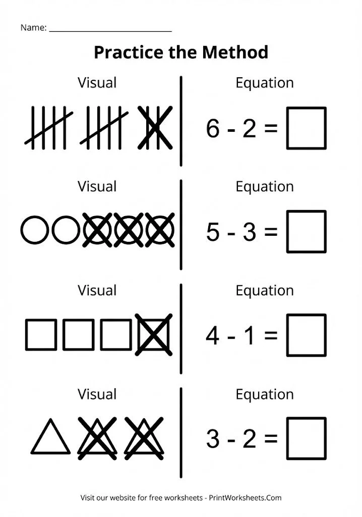 Cross out method practice worksheet for kindergarten.