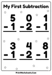 Simple subtraction within 5 worksheets with large numbers for preschool.