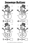 Snowman button addition worksheet for preschool and kindergarten