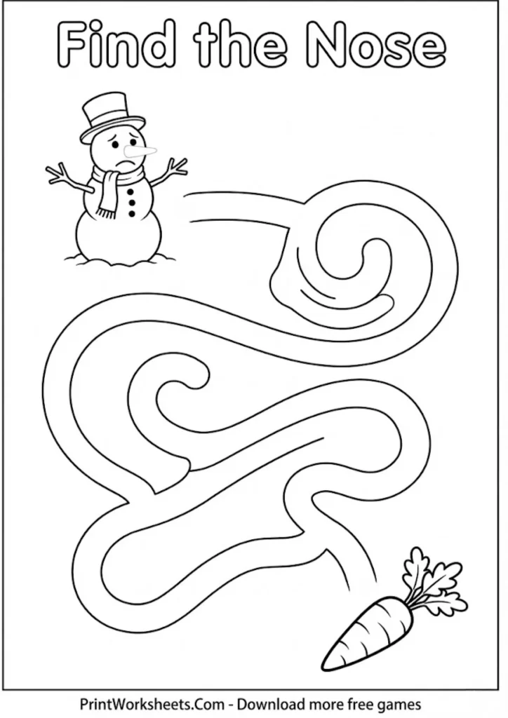 Easy snowman maze for kindergarten
