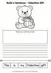 Cut and paste sentence building worksheet with a teddy bear theme for first grade