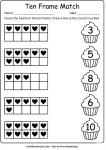 Ten frame matching worksheet connecting visual quantities to numbers.