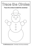Trace the circles snowman winter math worksheet