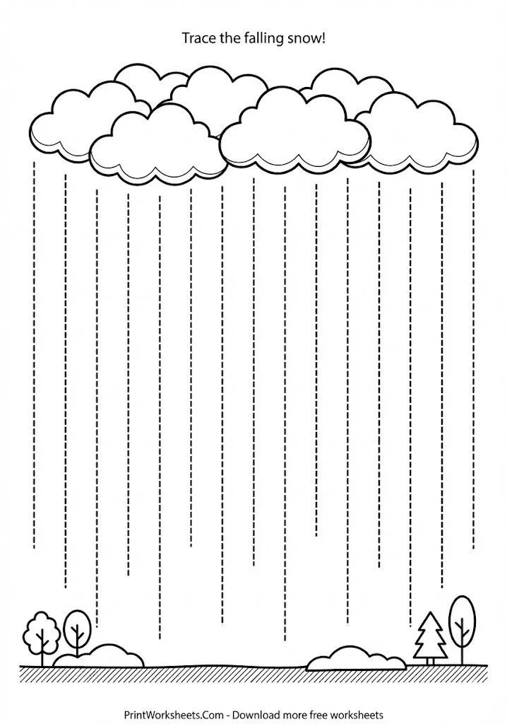 Trace the falling snow vertical lines worksheet