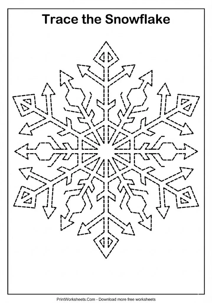 Snowflake shape tracing fine motor worksheet