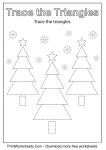 Winter tree triangle tracing worksheet for preschool
